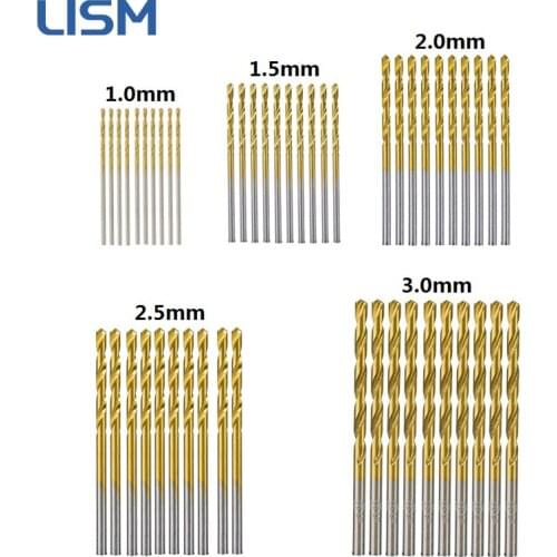 50pcs Twist Drill Bit Set Titanium Coated High Speed Steel Drill Bit For Metal Wood Aluminum Drilling Tool 1.0/1.5/2.0/2.5/3.0mm