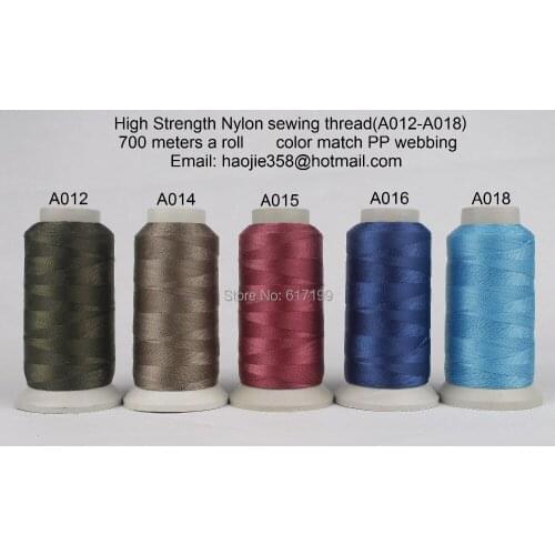 700 meters a roll High Tenacity Nylon sewing threads (A012-A018) color match PP webbing (5 rolls a pack)