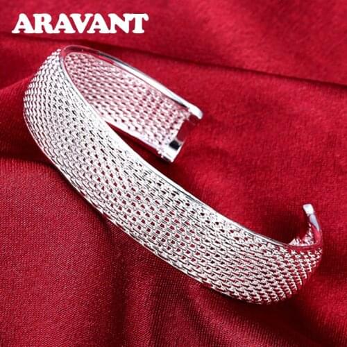 New 925 Jewelry Weave Net Charm Bracelet Bangle For Women Bride Wedding Silver Plated Jewelry