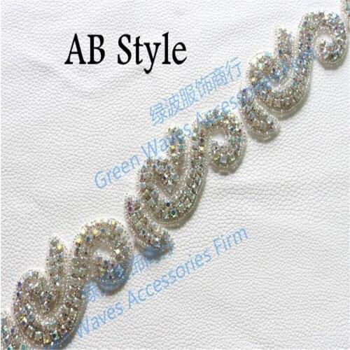 1Yard Crystal AB/ Clear Rhinestone Beaded Applique Trim Bridal Costume Trim Wedding Bridal Accessories Iron on Trimmings 4.3cm