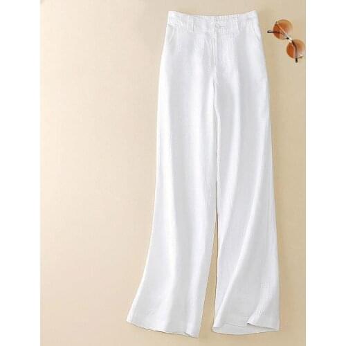 Cotton linen Wide-leg Pants Women Summer 2021High-Waist Drape Loose Straight-leg Pants Female All-Match Casual linen Trousers B