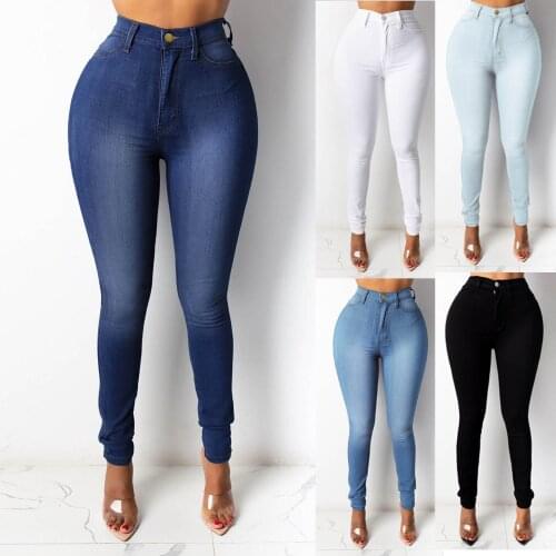 Color slim denim pants womens high waist pure color elastic Leggings cotton denim pantalon femme SAGACE 2021 spodnium