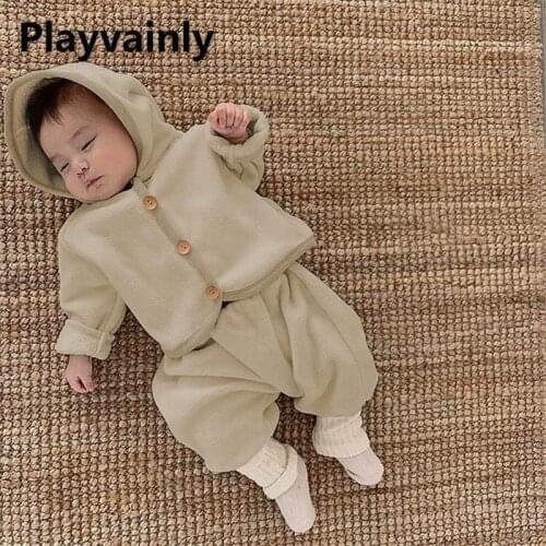 Baby Romper 2021 New Korean Boys Girls Plush hooded coat +bloomers 2pcs Toddler Clothing E8004