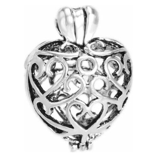 Dropshipping 18*25mm Heart Vintage Hollow Lockets Pendants For DIY Essential Oil Diffuser Necklace