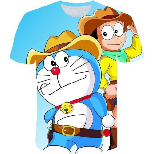 2021 Newest Doraemon Print Funny Anime Cartoon Kids T shirt Fashion Boys Summer Clothing Casual Beach Style Children Tshirts
