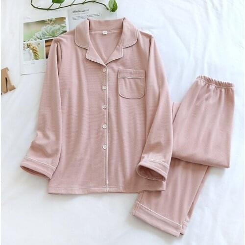 247 Autumn Sping Women Warm Soft Pajamas Sets Pink Gray Striped Pajama Long Sleeve Pant Pyjamas Sets Men Sleepwear Home Wear