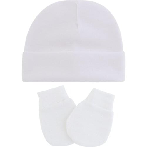 Autumn Winter Baby Boy Girl Cotton Hat Mitten 2PCS Set Solid Unisex Cap For Newborns Infant Beanie Gloves