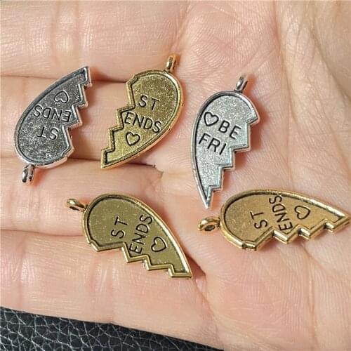 JunKang 20pcs Charm Half Heart Shaped Love Couple Pendant for Jewelry Making Bracelet Necklace Accessories Material Wholesale