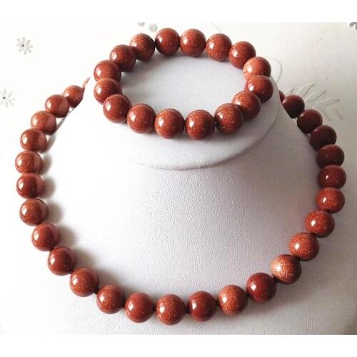 Hot Natural 10mm Galaxy Staras Gold Sand Sun Sitara necklace 18''Bracelet