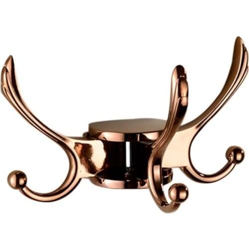 Coat Hook Rotation Three Hooks Zinc Alloy Wall Hanger Towel Bathroom Robe Accessories(Rose Gold)