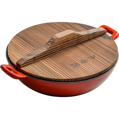 Small Happiness Enamel Pot Cast Iron Vintage Thickening Wok Iron Pan Non-Coated Non-Stick Pan Household Binaural Frying Pan