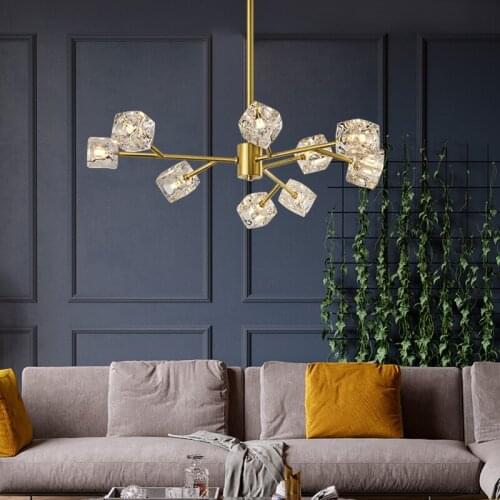 Modern Living Room Crystal Chandelier Lamp Creative Nordic Dinning Room Bedroom Light Copper Crystal Lamp