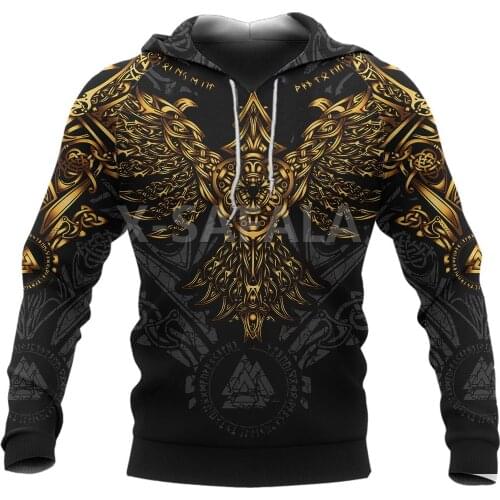 Viking Huginn Gold Tattoo 3D All Over Print XS-7XL Hoodie Man Women Harajuku Outwear Zipper Pullover Sweatshirt Casual Unisex-7