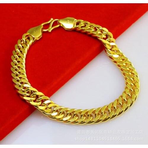 Thick Tight Link Yellow Gold Filled Mens Miami Cuban Link Bracelet