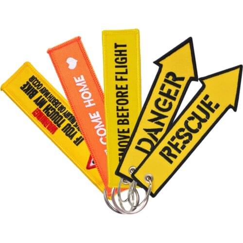Remove Before Flight Keychain Jewelry Embroidery Danger Key Chain for Aviation Gifts Luggage Tag Fashion Yellow Key Chains