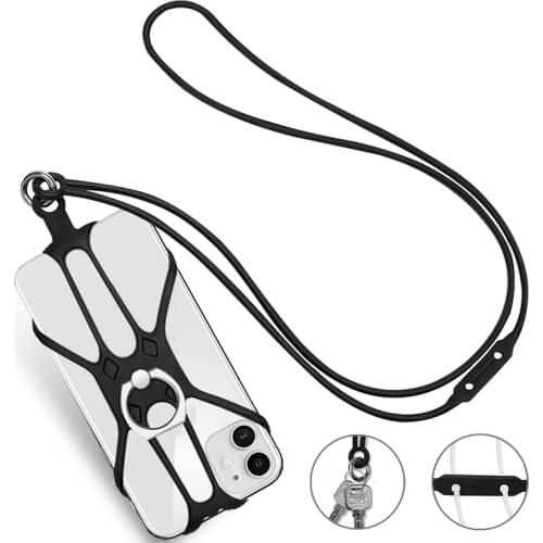 Universal Cell Phone Case Detachable Silicone Lanyard Holder with Ring Stand Universal for iPhone 8 7 6S Plus forSamsung Galaxy