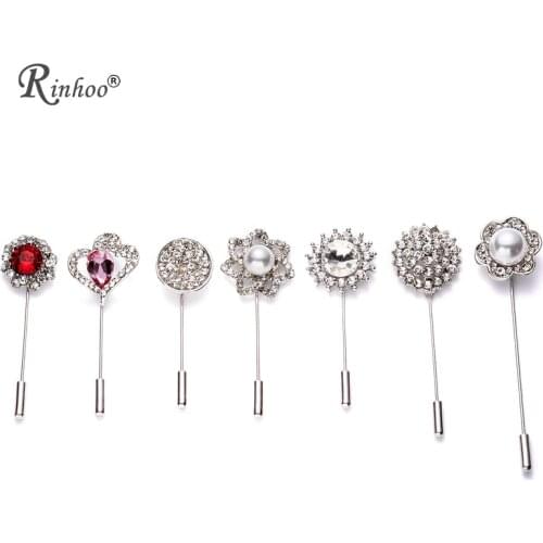 RINHOO Vintage Crystal Camellia Flower Men Suit Brooch Pin Simple Ginkgo Leaves Chain Women Brooches Pins scarf Pin Clothes Gift