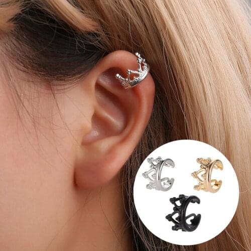 LNRRABC Boho Vintage Clip Earrings Jewelry for Women Silver-Color Geometric Crown Waterdrop Heart Shapes Ear Cuff Chain Earrings