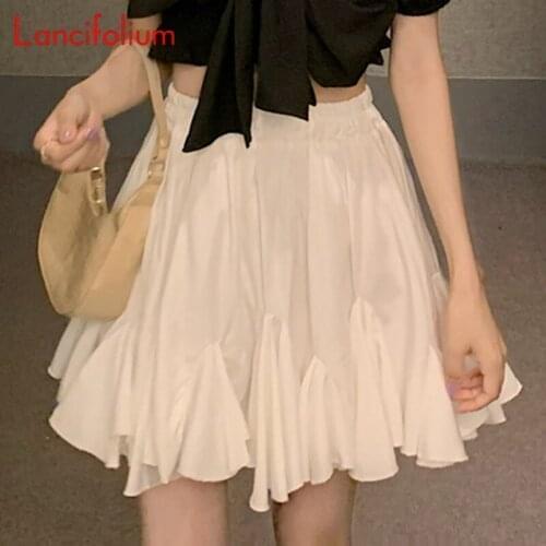 Y2k E Girl 90s Kawaii White School Girl Japanese lolita Summer Women 2021 Plus Size Elastic High Waist Ruffle Pleated Mini Skirt