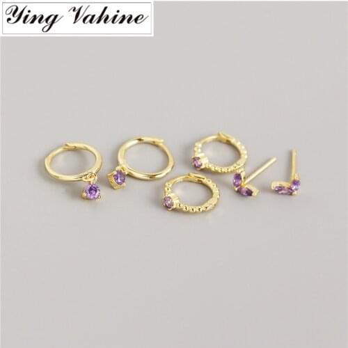 Ying Vahine New 100% 925 Sterling Silver Small Purple Zircon Stud Earrings for Women Fashion Jewelry Best Gifts