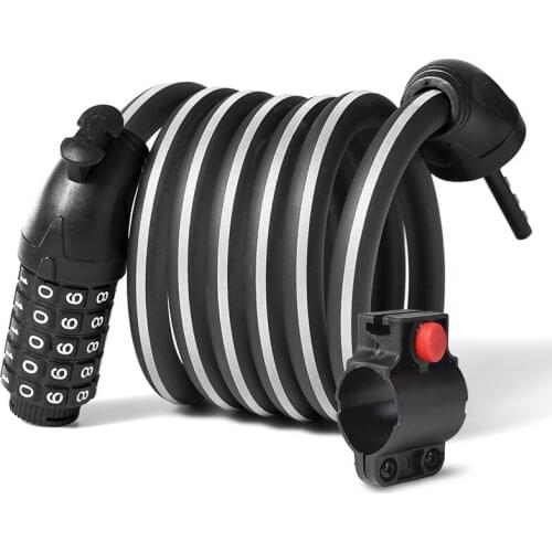 Bike Cable Lock 1.8m Anti-Theft Steel Wire Security Motorcycle Cycling 5-Digit Combination Code Bicycle Chain Lock Reflective