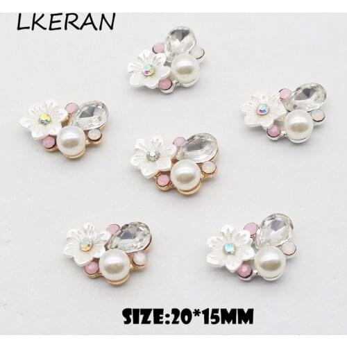 LKERAN 10Pc 20*15mm Pearl Rhinestone Embellishments Buttons Flatback For Handicraft Bowknot Flower Decoration DIY Craft Supplies