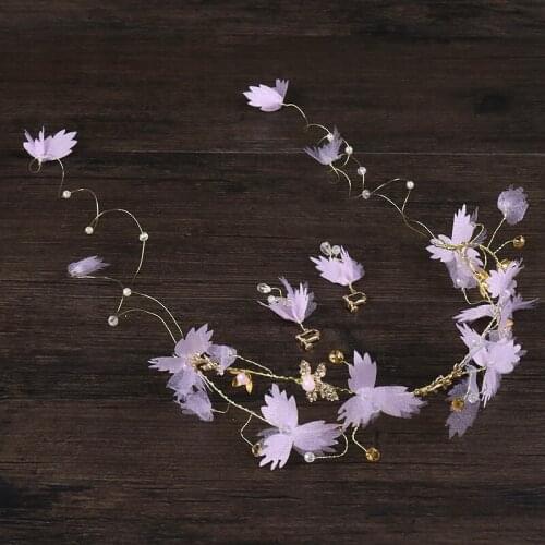 4 Color Flower Yarn Tiara Headbands Earrings Sets Butterfly Pearl Crystal Hair Jewelry For Women Bride Wedding Hair Accessories