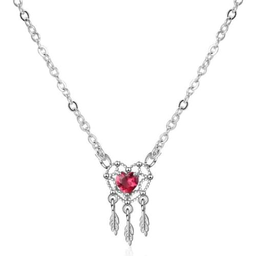 TJP Charm Crystal Red Heart Necklace For Women Jewelry Fashion 925 Sterling Silver Necklace Girl Birthday Party Accessories Gift