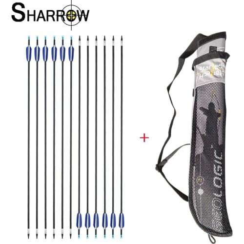 12pc Archery Mixed Carbon Arrows 700 Spine Turkey Feather Replaceable Arrowhead with Arrow Quiver Tube For Bow Hunting Shooting