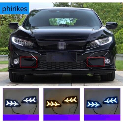 2PCS For Honda CIVIC hatchback 2020 2021 Daytime Running Light LED DRL fog lamp Driving lights Yellow Turn Signal Lamp