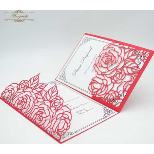 2018 Hot sale luxurious rose laser cut wedding invitations card envelopes