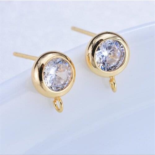 4pcs/lot gold color plated brass inlay CZ crystal round charms connectors diy earrings settings for jewelry making accessories