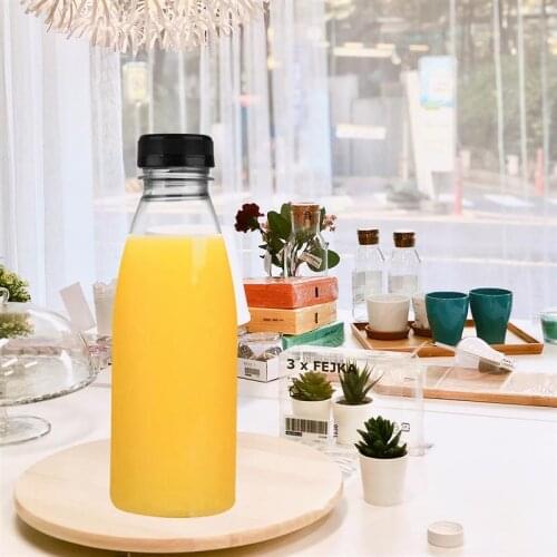 6PCS 500ml Empty Beverage Drink Bottle PET Clear Storage Containers Plastic Juice Bottle with Lids (Random Color Caps)