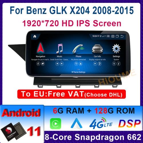 10.25" Snapdragon 8Core CPU 4+64G Android 10 Car Multimedia Player GPS Radio Stereo for Mercedes Benz GLK Class X204 2008-2015