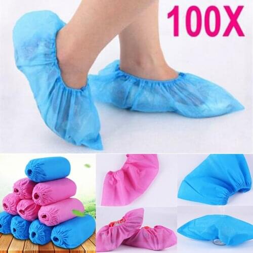 100Pcs Disposable Shoe Covers Adult Hygienic Boot Cover for Workplace Home Indoor Red Blue Random Color