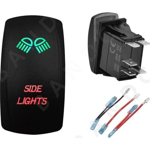 Car Boat RV SIDE LIGHTS Rocker Switch Illuminated Green&Red Led Laser Etched SPST ON-OFF,Camping Accessories,Jumper Wire Set