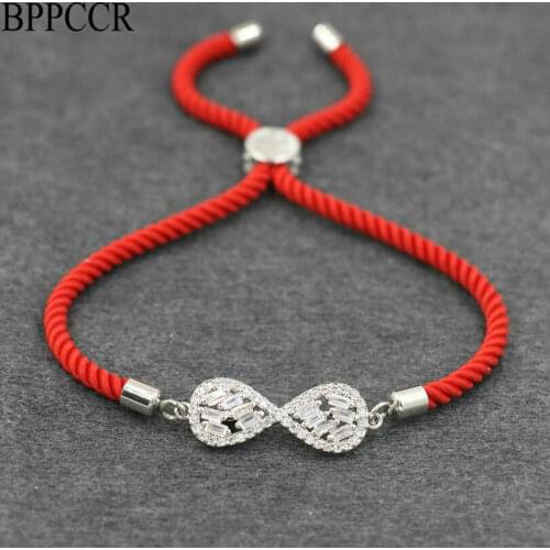 BPPCCR Women Silver Color Rhinestones Crystals AAA Zircon Infinite Bracelet Red Thread Rope Cord Lucky Bracelets Jewelry Gift
