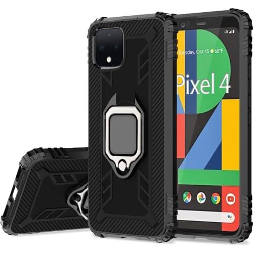 For Google Pixel 5 4 XL 4A 5G Case Soft Silicone Carbon Fiber With Magnetic Metal Finger Ring Stand Holder Protective Back Cover