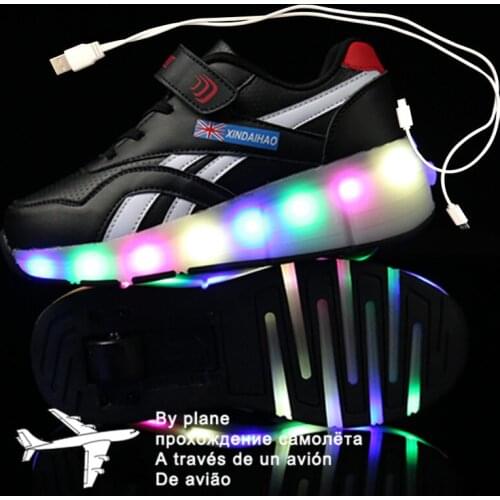 28-40 Pink Black USB Charging Fashion Girls Boys LED Light Roller Skate Shoes For Children Kids Sneakers With Wheels One wheels