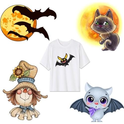 DIY Cartoon Halloween Bat Heat Transfer Sticker For Vogue Girl Clothing Patch 1 Piece. T387