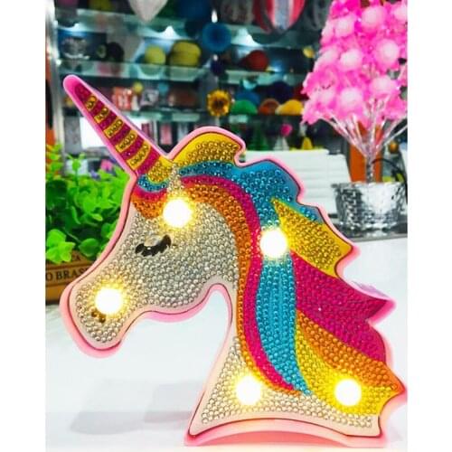 Hot Sale 5d Diy Led Diamond Painting Cartoon Animal horse night light Round Drill bedside decoration Embroidery Carton Crystal