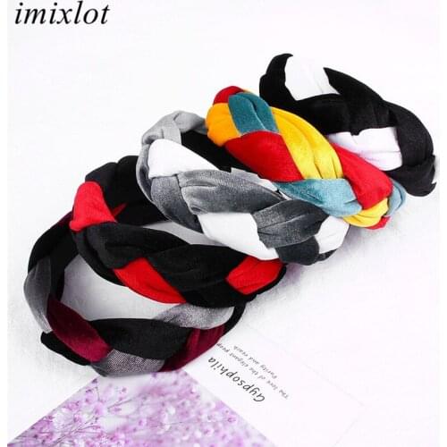 Imixlot Bohemian Retro Women Thick Velvet Headband Multicolor Knotted Twist Turban Hair Accessories Wide Hair Band Headwear