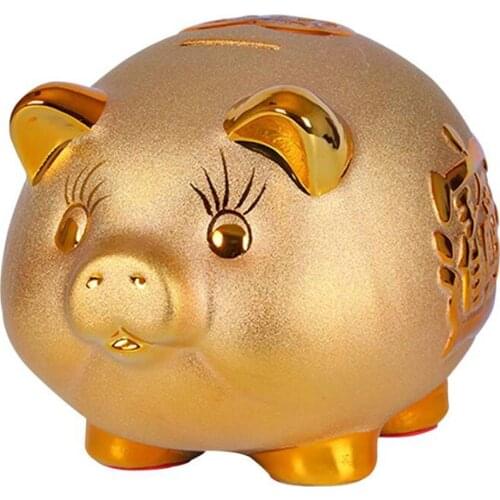 Ceramic Pig Piggy Bank Home Decoration Golden Pig Figurine Money Box Ornament Pig Shape Coin Saving Box Kids Birthday Gift 04269