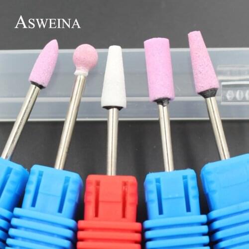 ASWEINA 5Pcs Pink White Colors Ceramic Stone Nail Drill Bit Korund Material Nail Cuticle Clean Milling Manicure Tools