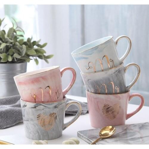 Coffee Mug Mr and Mrs Tea Milk Cups and Mugs Gold Monogram Natural Marble Porcelain Creative Wedding Gift 50MK052