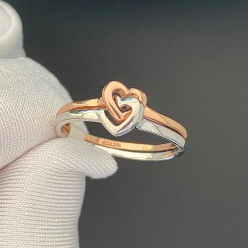 Wholesale Girls Sale Rose Gold And Silver Color Double Heart Wedding Rings For Women Wedding Jewelry Accessoires