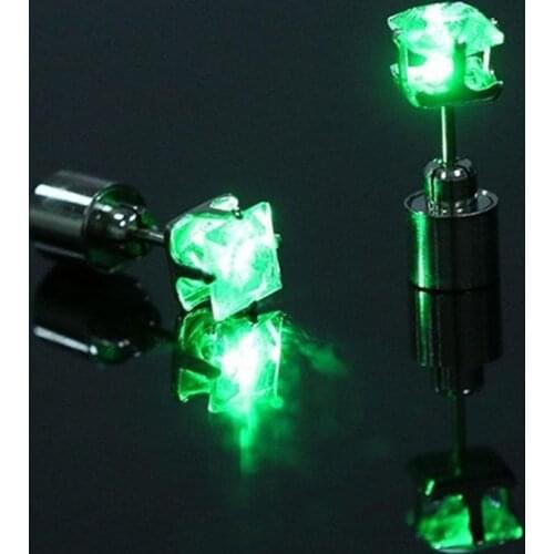 Colorful LED Luminous Studs Square Zircon Earrings Men Women Bar Rave Wedding Party Ear Stud Jewelry Colorful Glowing Earring