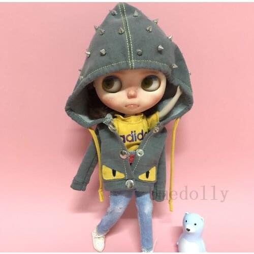 1PCS Cool Rivet Coat for Blyth, Licca, Azone, Ob24, Pullip, Holala, Middle Blythes Clothes Outfits Accessories