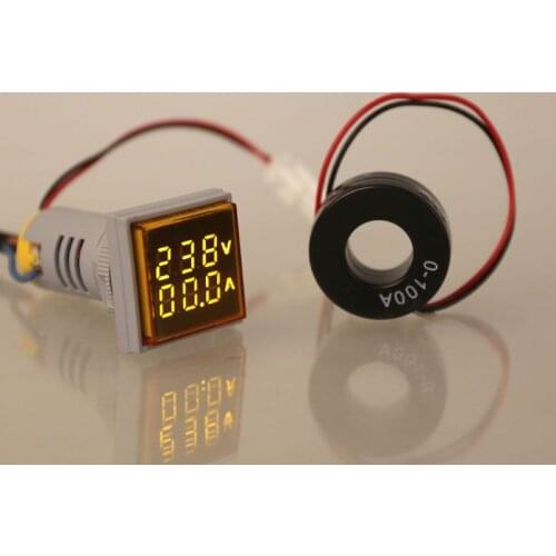 Square LED Digital Voltmeter Ammeter 22mm Signal Lights Volt Voltage Ampere Current Meter Indicator Tester Measuring AC 60-500V