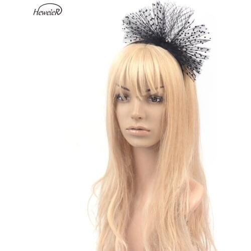 Fashion Lady Women Fascinator Headband Ascot Cocktail Party Black Lace Hair Band Fancy Headdress Hairpiece Headwear Accessory